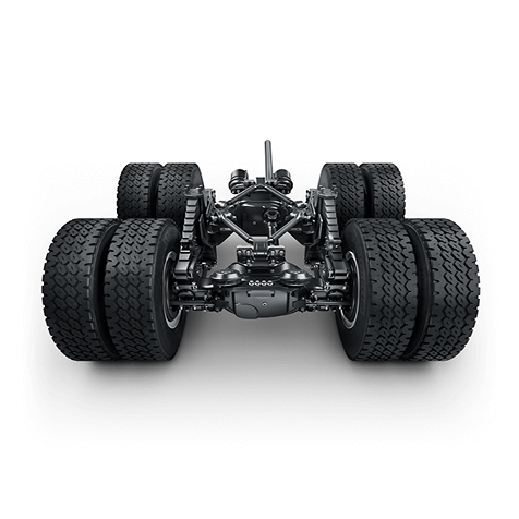 Malapad na anim na gulong ng sasakyan, nakaharap nang diretso.