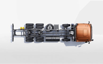 အပေါ်မှကြည့်သောအဝါရောင်ထရပ်ကား chassis