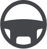 Ícono gris de volante de auto.