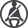Graphic of a seated person wearing a seatbelt inside a circle