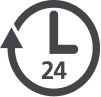 Logo jam 24 jam dengan anak panah melingkar.