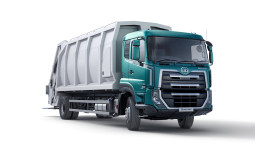 Teal color truck with waste management application Quester