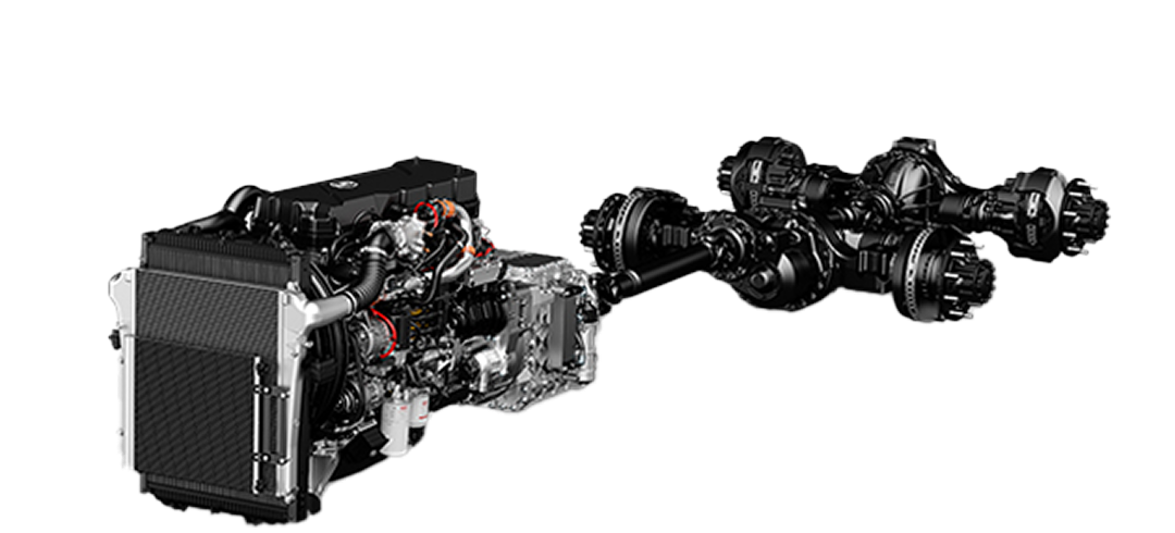 Car engine with transmission and drivetrain components connected.